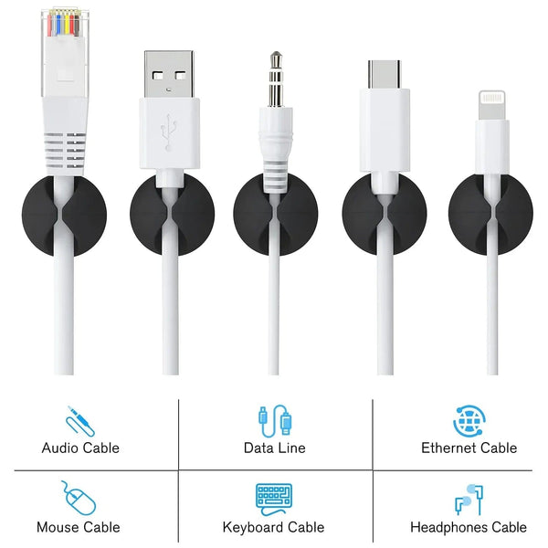 Planet Gates 50x White 5/50Pcs Mini Cable Winder Organizer USB Charging Cable Clips Desk Tidy Organiser Wire Cord Holder Protectors In Home Office Car