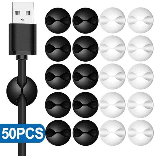 Planet Gates 50x White 5/50Pcs Mini Cable Winder Organizer USB Charging Cable Clips Desk Tidy Organiser Wire Cord Holder Protectors In Home Office Car