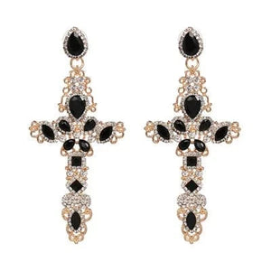 Planet Gates 51202-GDBK JURAN Baroque Vintage Big Cross Earrings For Women Large Long Earrings Jewelry Brincos Rhinestones Dangle Earrings Bijoux 2019