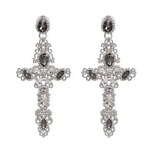 Planet Gates 51202-SVBK JURAN Baroque Vintage Big Cross Earrings For Women Large Long Earrings Jewelry Brincos Rhinestones Dangle Earrings Bijoux 2019