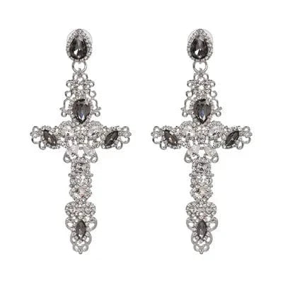 Planet Gates 51202-SVBK JURAN Baroque Vintage Big Cross Earrings For Women Large Long Earrings Jewelry Brincos Rhinestones Dangle Earrings Bijoux 2019