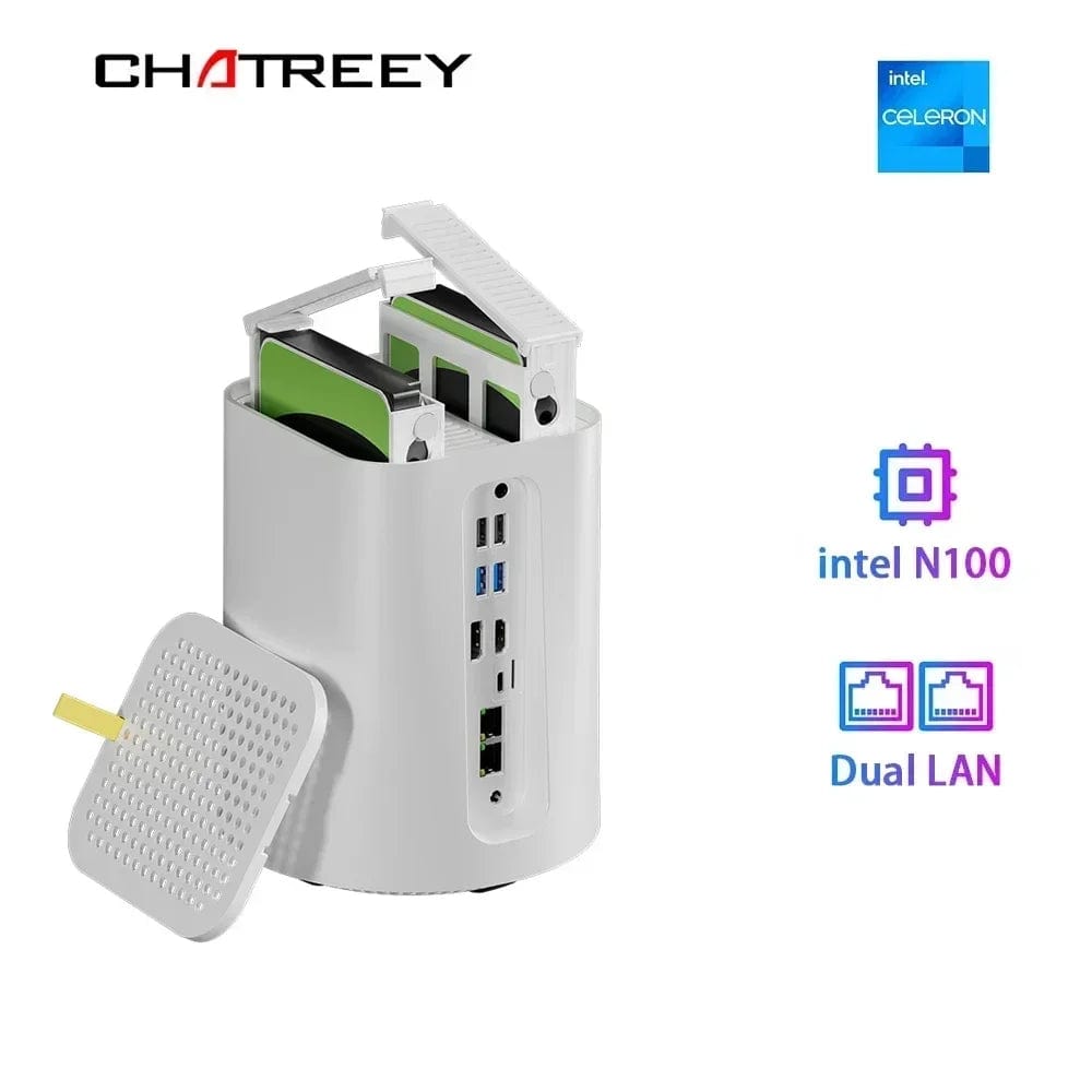 Planet Gates 512GB SSD 6TB HDD / N100 16G DDR4 / EU Intel Celeron N100 Chatreey NAS Mini PC SSD Windows 11 Computer Dual 2.5G LAN Firewall Server