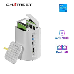 Planet Gates 512GB SSD 6TB HDD / N100 16G DDR4 / EU Intel Celeron N100 Chatreey NAS Mini PC SSD Windows 11 Computer Dual 2.5G LAN Firewall Server