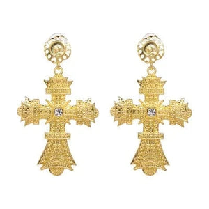 Planet Gates 51373-GD JURAN Baroque Vintage Big Cross Earrings For Women Large Long Earrings Jewelry Brincos Rhinestones Dangle Earrings Bijoux 2019