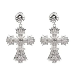 Planet Gates 51373-SV JURAN Baroque Vintage Big Cross Earrings For Women Large Long Earrings Jewelry Brincos Rhinestones Dangle Earrings Bijoux 2019