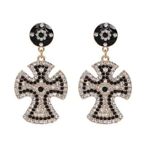 Planet Gates 51461-BK JURAN Baroque Vintage Big Cross Earrings For Women Large Long Earrings Jewelry Brincos Rhinestones Dangle Earrings Bijoux 2019