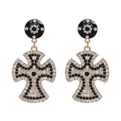 Planet Gates 51461-BK JURAN Baroque Vintage Big Cross Earrings For Women Large Long Earrings Jewelry Brincos Rhinestones Dangle Earrings Bijoux 2019