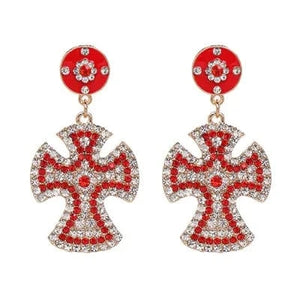 Planet Gates 51461-RD JURAN Baroque Vintage Big Cross Earrings For Women Large Long Earrings Jewelry Brincos Rhinestones Dangle Earrings Bijoux 2019