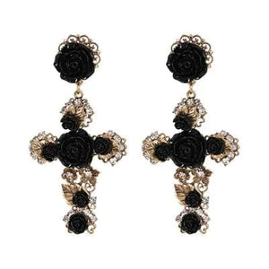 Planet Gates 51683-BK JURAN Baroque Vintage Big Cross Earrings For Women Large Long Earrings Jewelry Brincos Rhinestones Dangle Earrings Bijoux 2019