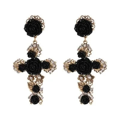 Planet Gates 51683-BK JURAN Baroque Vintage Big Cross Earrings For Women Large Long Earrings Jewelry Brincos Rhinestones Dangle Earrings Bijoux 2019