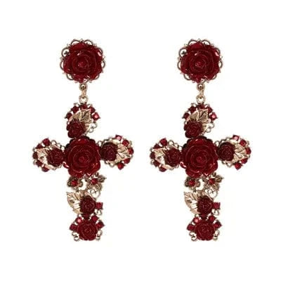 Planet Gates 51683-RD JURAN Baroque Vintage Big Cross Earrings For Women Large Long Earrings Jewelry Brincos Rhinestones Dangle Earrings Bijoux 2019