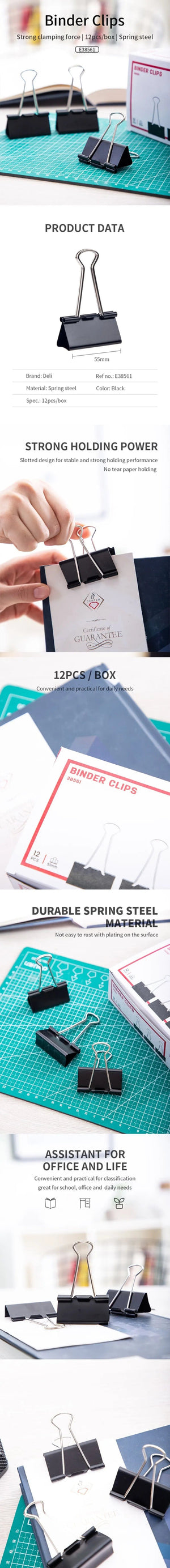 Planet Gates 51mm Deli 1box 51mm Effortless Binder Clip Clamps Long Tail Clip Combination Folder Bookmark Paper Ticket Clip School Office Supplies