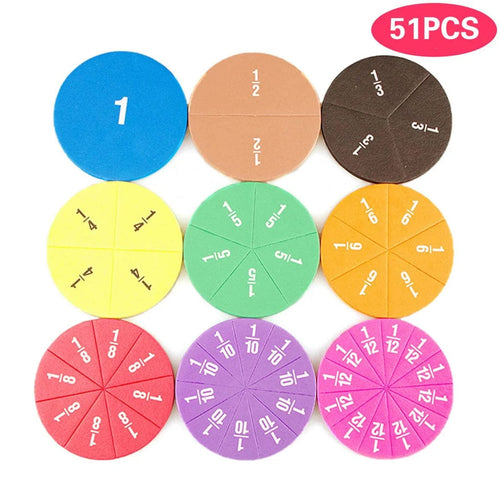 Planet Gates 51PCS Round 51Pcs Fractions Math Teaching Tool EVA Round Shape Instrument Kids Montessori Early Educational Math Development STEM Toy Gifts