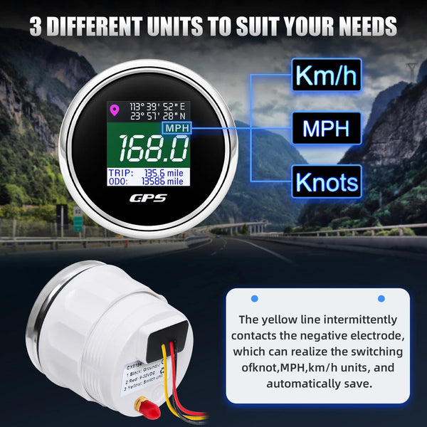 Planet Gates 52mm Digital GPS Speedometer TFT Screen Waterproof Odometer adjust Mph Knot Km/h Speed Gauge For Boat Car Motor Yacht 12V 24V