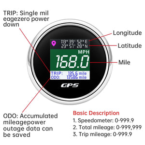 Planet Gates 52mm Digital GPS Speedometer TFT Screen Waterproof Odometer adjust Mph Knot Km/h Speed Gauge For Boat Car Motor Yacht 12V 24V