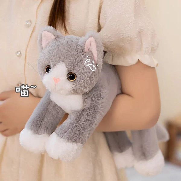Planet Gates 53CM Cute Simulated Cat Doll Plush Toy Stuffed Soft Animal Plush white Gray Kitten Pillow Birthday Gift Pet Toys Decor