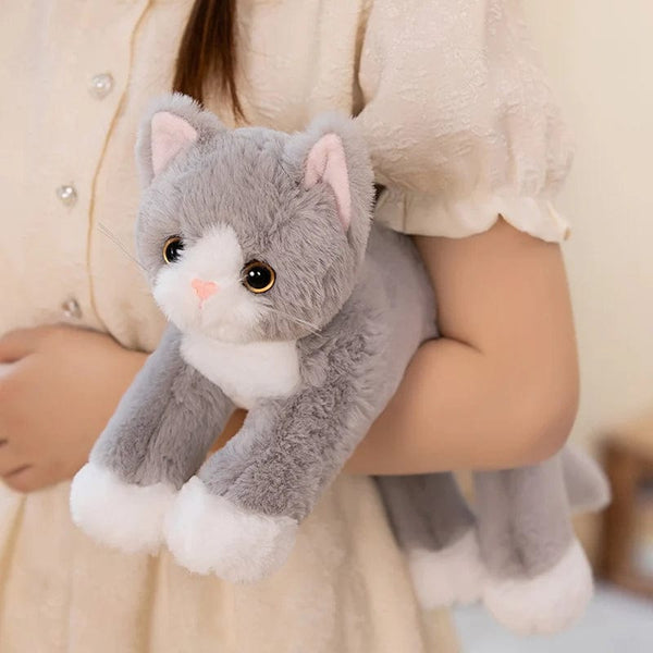 Planet Gates 53CM Cute Simulated Cat Doll Plush Toy Stuffed Soft Animal Plush white Gray Kitten Pillow Birthday Gift Pet Toys Decor