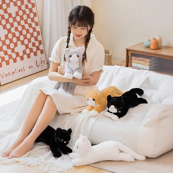 Planet Gates 53CM Cute Simulated Cat Doll Plush Toy Stuffed Soft Animal Plush white Gray Kitten Pillow Kids Girls Birthday Gift Pet Toys Deco