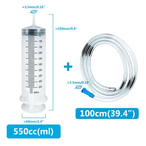 Planet Gates 550ml And Hose Large Syringe 100ml-550ml With 100cm Hose Measuring Reusable Injector For Pet Feeding Oil Water Drain Fluid Nutrient Big Syringe