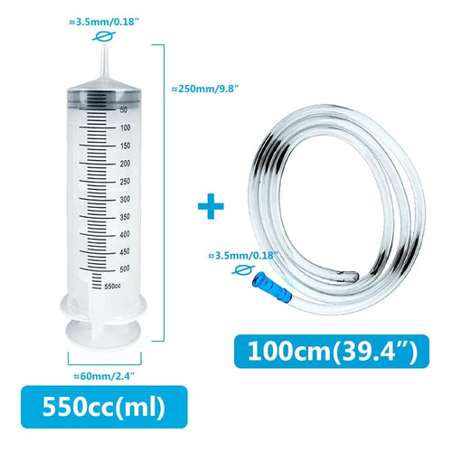 Planet Gates 550ml And Hose Large Syringe 100ml-550ml With 100cm Hose Measuring Reusable Injector For Pet Feeding Oil Water Drain Fluid Nutrient Big Syringe
