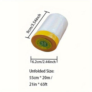 Planet Gates 55cm*20m / 21in*65ft Pre-Taped Masking Film, Clear Plastic Sheeting Plastic Drop Cloths For Painting, Automotive Appliance, Plastic Sheeting Cover For Home Painting