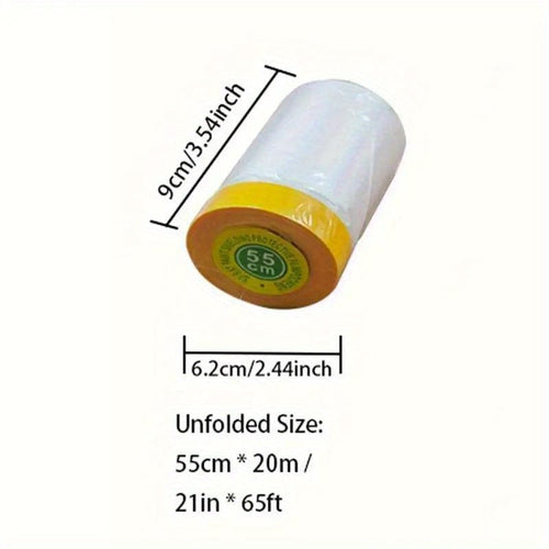 Planet Gates 55cm*20m / 21in*65ft Pre-Taped Masking Film, Clear Plastic Sheeting Plastic Drop Cloths For Painting, Automotive Appliance, Plastic Sheeting Cover For Home Painting