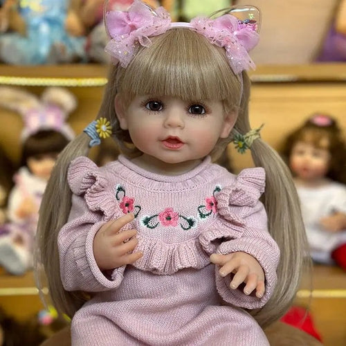 Planet Gates 55cm NPK 55cm Full Silicone Reborn Smile Baby Doll Kids for Girls Lifelike Blond Hair Soft Touch High Quality Doll