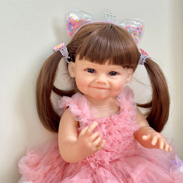 Planet Gates 55cm NPK 55CM Reborn Toddler Doll with Pink Dress Full Body Soft Silicone Raya Lifelike Soft Touch High Quality Doll Gifts