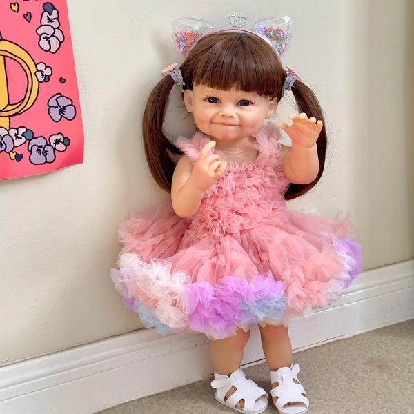 Planet Gates 55cm NPK 55CM Reborn Toddler Doll with Pink Dress Full Body Soft Silicone Raya Lifelike Soft Touch High Quality Doll Gifts