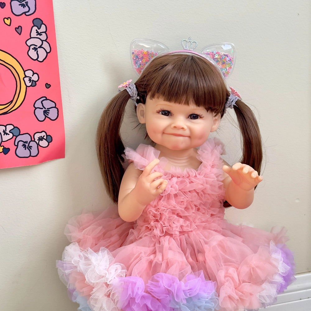 Planet Gates 55cm NPK 55CM Reborn Toddler Doll with Pink Dress Full Body Soft Silicone Raya Lifelike Soft Touch High Quality Doll Gifts