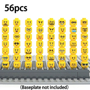 Planet Gates 56Pcs Set A Figure Head Hair Hat Faces Creative Laugh Cry Cute Facial Model Kids Toys Boy Girl Gift Expression DIY Bricks Building Blocks