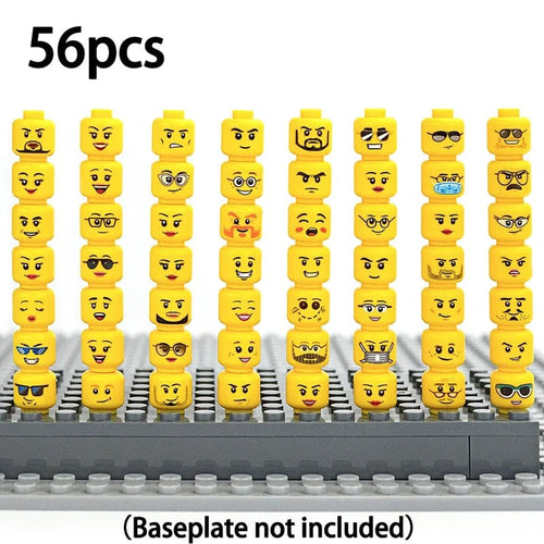 Planet Gates 56Pcs Set A Figure Head Hair Hat Faces Creative Laugh Cry Cute Facial Model Kids Toys Boy Girl Gift Expression DIY Bricks Building Blocks