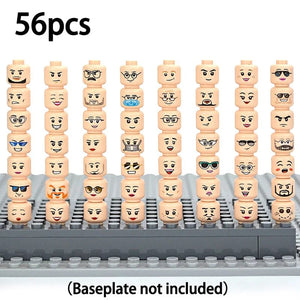 Planet Gates 56Pcs Set B Figure Head Hair Hat Faces Creative Laugh Cry Cute Facial Model Kids Toys Boy Girl Gift Expression DIY Bricks Building Blocks