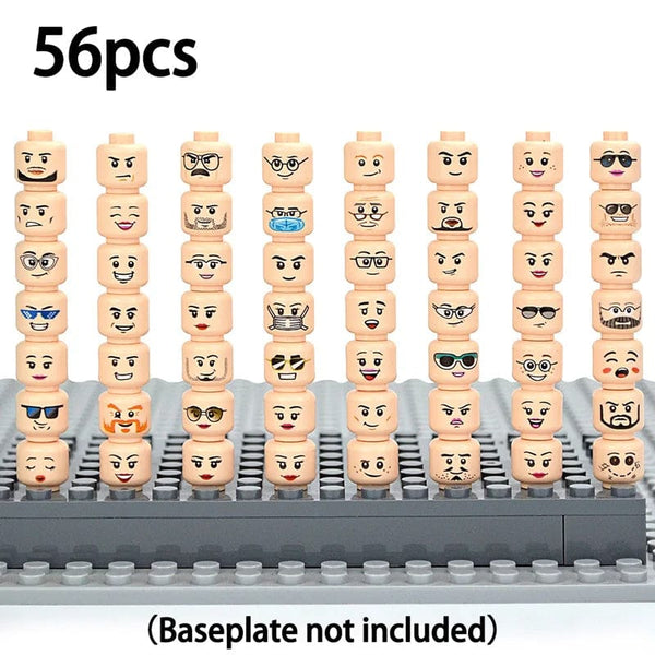 Planet Gates 56Pcs Set B Figure Head Hair Hat Faces Creative Laugh Cry Cute Facial Model Kids Toys Boy Girl Gift Expression DIY Bricks Building Blocks