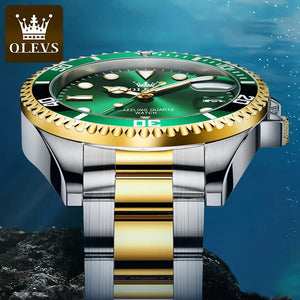 Planet Gates 5885 Gold green / No OLEVS Top Original Men Quartz Watch Green Waterproof Watch for Men Stainless Steel Quartz Men Luxury Watch Luminous Wristwatch