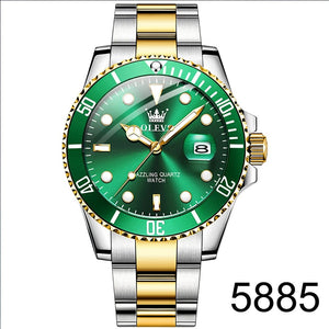 Planet Gates 5885 Gold green / No OLEVS Top Original Men Quartz Watch Green Waterproof Watch for Men Stainless Steel Quartz Men Luxury Watch Luminous Wristwatch