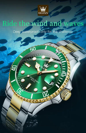 Planet Gates 5885 Gold green / No OLEVS Top Original Men Quartz Watch Green Waterproof Watch for Men Stainless Steel Quartz Men Luxury Watch Luminous Wristwatch