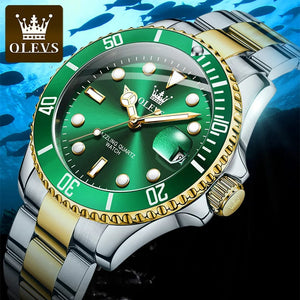 Planet Gates 5885 Gold green / No OLEVS Top Original Men Quartz Watch Green Waterproof Watch for Men Stainless Steel Quartz Men Luxury Watch Luminous Wristwatch