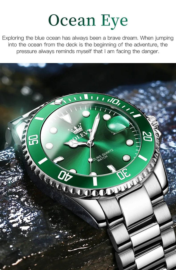Planet Gates 5885 Gold green / No OLEVS Top Original Men Quartz Watch Green Waterproof Watch for Men Stainless Steel Quartz Men Luxury Watch Luminous Wristwatch