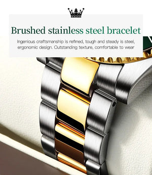 Planet Gates 5885 Gold green / No OLEVS Top Original Men Quartz Watch Green Waterproof Watch for Men Stainless Steel Quartz Men Luxury Watch Luminous Wristwatch