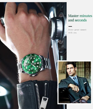 Planet Gates 5885 Gold green / No OLEVS Top Original Men Quartz Watch Green Waterproof Watch for Men Stainless Steel Quartz Men Luxury Watch Luminous Wristwatch
