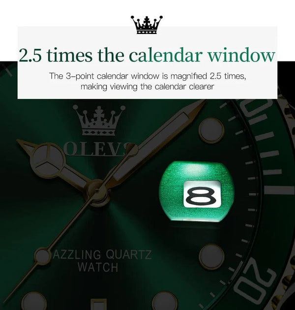 Planet Gates 5885 Gold green / No OLEVS Top Original Men Quartz Watch Green Waterproof Watch for Men Stainless Steel Quartz Men Luxury Watch Luminous Wristwatch