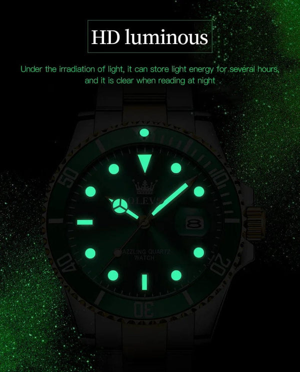 Planet Gates 5885 Gold green / No OLEVS Top Original Men Quartz Watch Green Waterproof Watch for Men Stainless Steel Quartz Men Luxury Watch Luminous Wristwatch