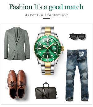 Planet Gates 5885 Gold green / No OLEVS Top Original Men Quartz Watch Green Waterproof Watch for Men Stainless Steel Quartz Men Luxury Watch Luminous Wristwatch