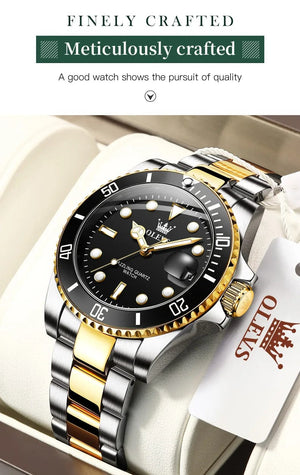 Planet Gates 5885 Gold green / No OLEVS Top Original Men Quartz Watch Green Waterproof Watch for Men Stainless Steel Quartz Men Luxury Watch Luminous Wristwatch
