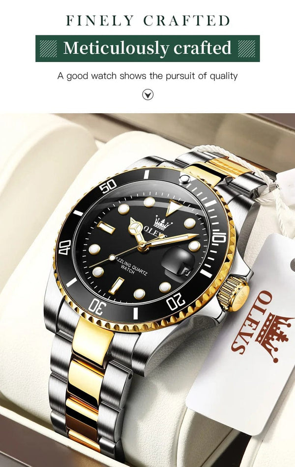Planet Gates 5885 Gold green / No OLEVS Top Original Men Quartz Watch Green Waterproof Watch for Men Stainless Steel Quartz Men Luxury Watch Luminous Wristwatch