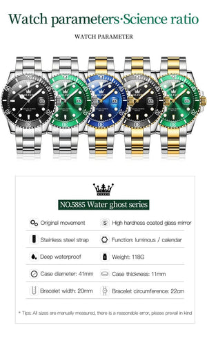 Planet Gates 5885 Gold green / No OLEVS Top Original Men Quartz Watch Green Waterproof Watch for Men Stainless Steel Quartz Men Luxury Watch Luminous Wristwatch