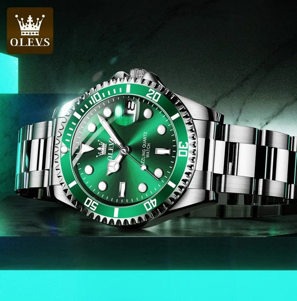 Planet Gates 5885 Gold green / No OLEVS Top Original Men Quartz Watch Green Waterproof Watch for Men Stainless Steel Quartz Men Luxury Watch Luminous Wristwatch