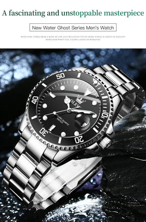 Planet Gates 5885 Gold green / No OLEVS Top Original Men Quartz Watch Green Waterproof Watch for Men Stainless Steel Quartz Men Luxury Watch Luminous Wristwatch