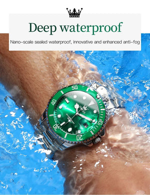 Planet Gates 5885 Gold green / No OLEVS Top Original Men Quartz Watch Green Waterproof Watch for Men Stainless Steel Quartz Men Luxury Watch Luminous Wristwatch